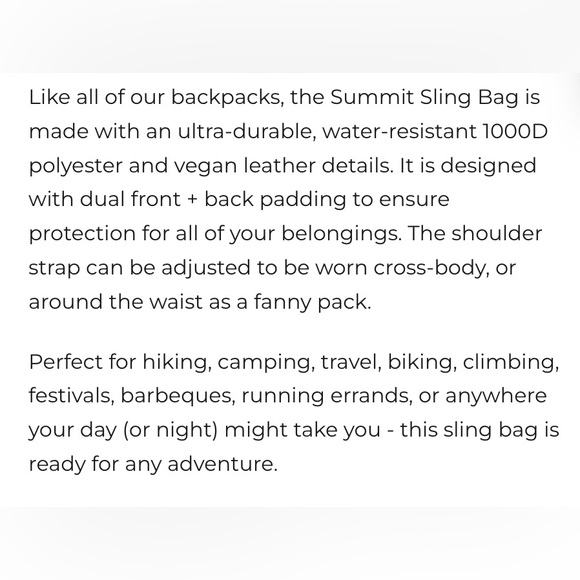 Adventurist Backpack Co. Summit Sling Bag OLIVE NWT - Picture 4 of 5